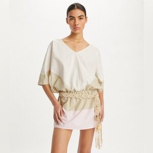 NWT Tory Burch Colorblock Linen Flounce Dress